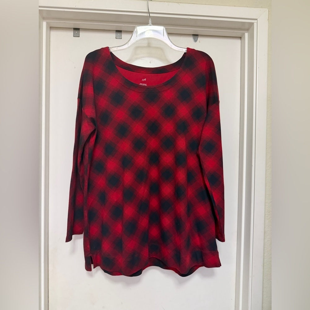 J. Jill black/red checked tunic - SIMPLY SUPIMA
SCOOP-NECK TUNIC - petite L NWT - Picture 2 of 8